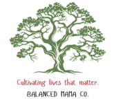 Balanced Mama Co logo, cultivating lives that matter.